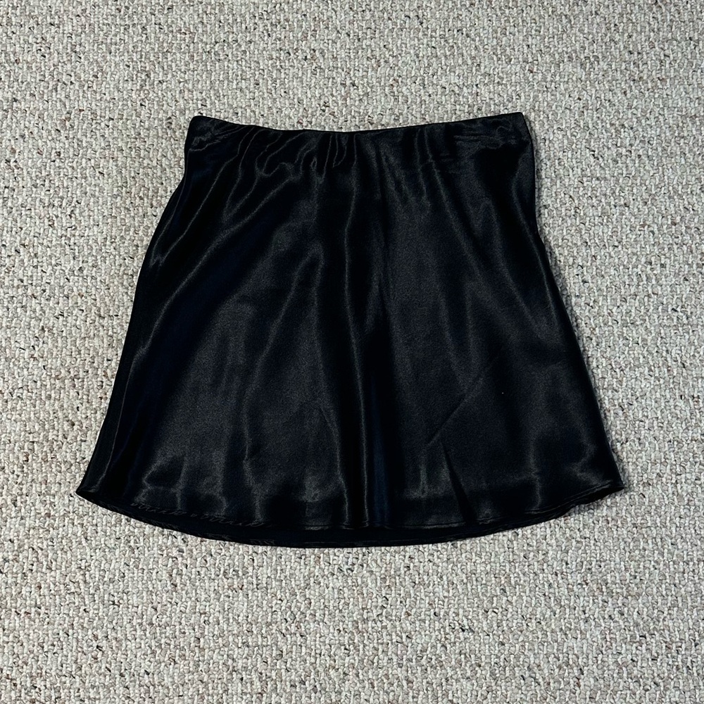 Black Satin Mini Skirt - Picture 2 of 6